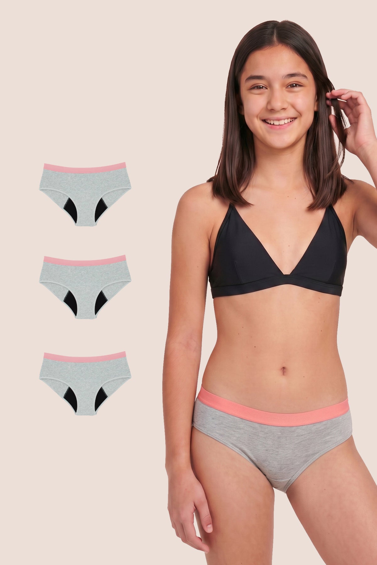 PERIOD UNDERWEAR TEEN GRAY PACK 3 GENERAL
