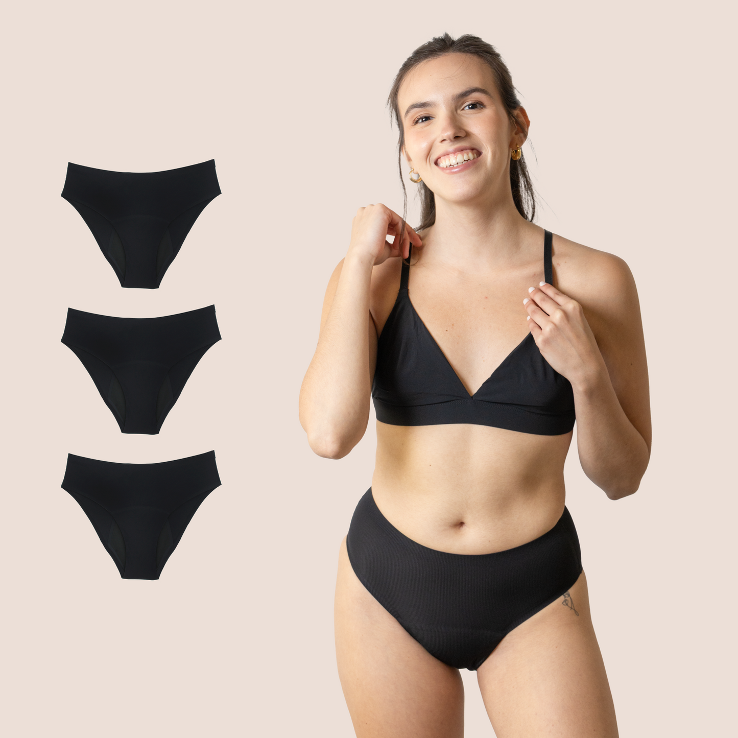 PERIOD UNDERWEAR TEEN SEAMLESS HIGH WAIST BLACK PACK 3