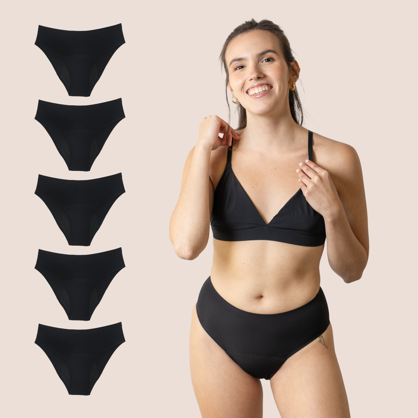 PERIOD UNDERWEAR TEEN SEAMLESS HIGH WAIST BLACK PACK 5