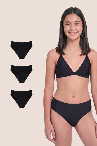 PERIOD UNDERWEAR TEEN SEAMLESS HIGH WAIST PACK 3 GENERAL