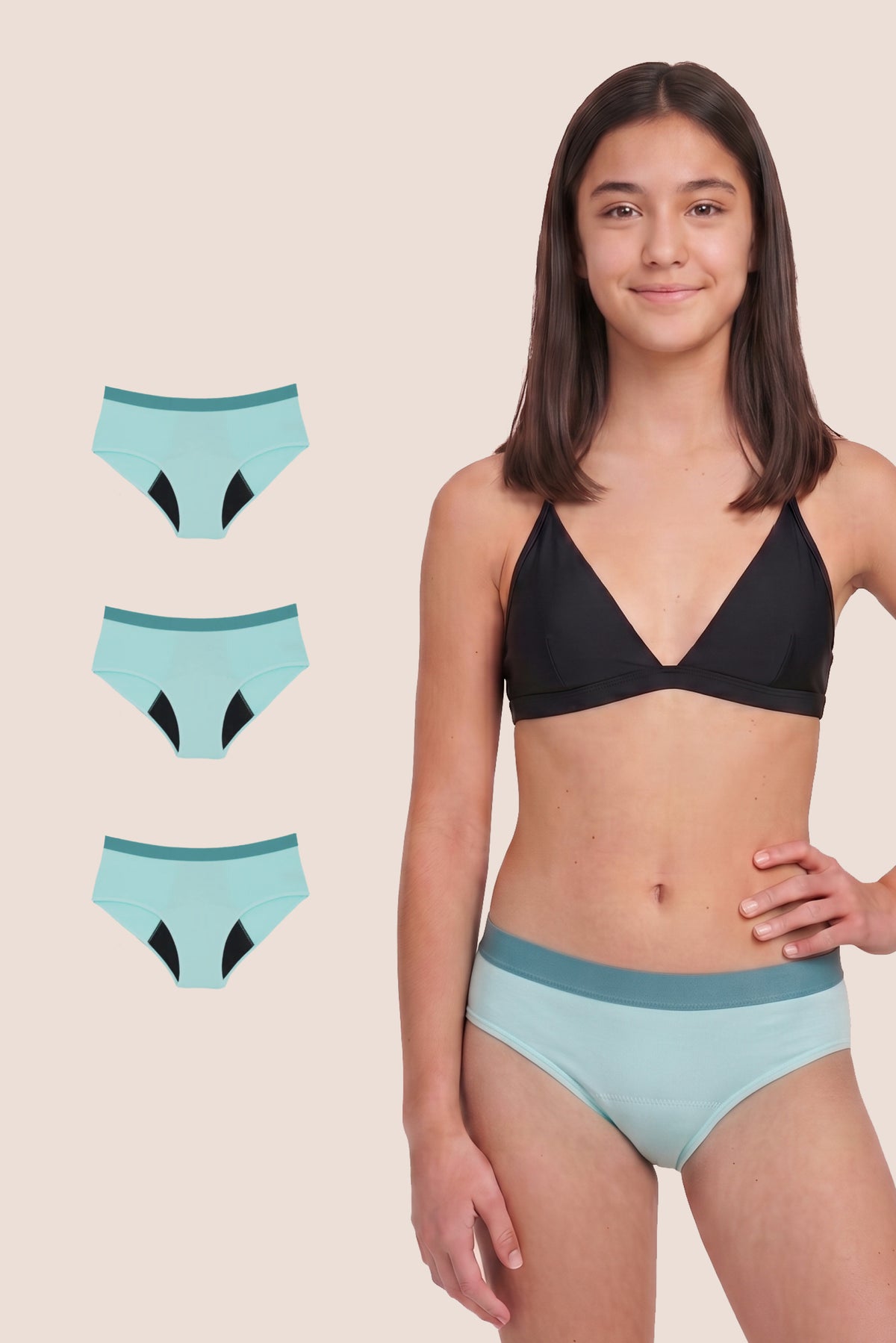 PERIOD UNDERWEAR TEEN TURQUOISE PACK 3 GENERAL