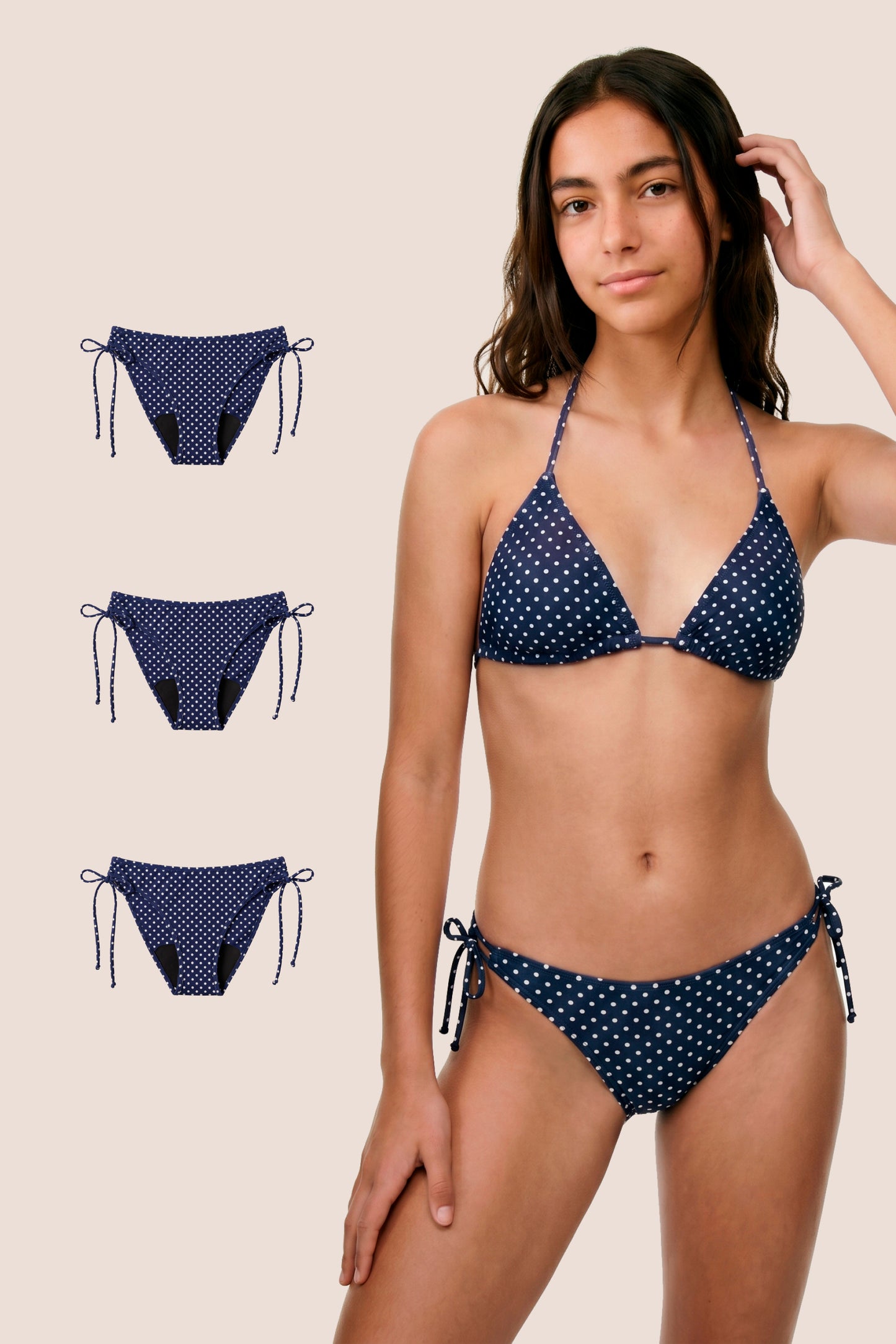 Period Swimwear for Teens Blue Polka Dot Brazilian pack 3 general
