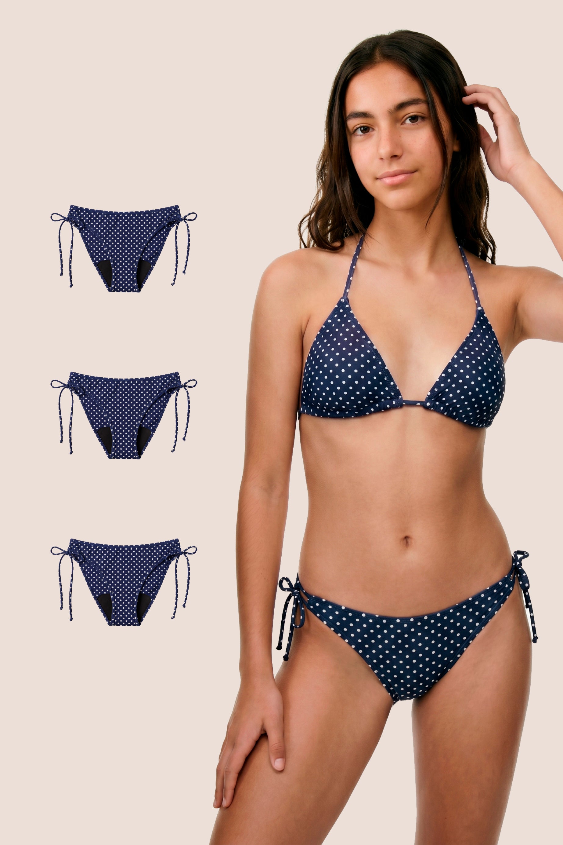 Period Swimwear for Teens Blue Polka Dot Brazilian pack 3 general