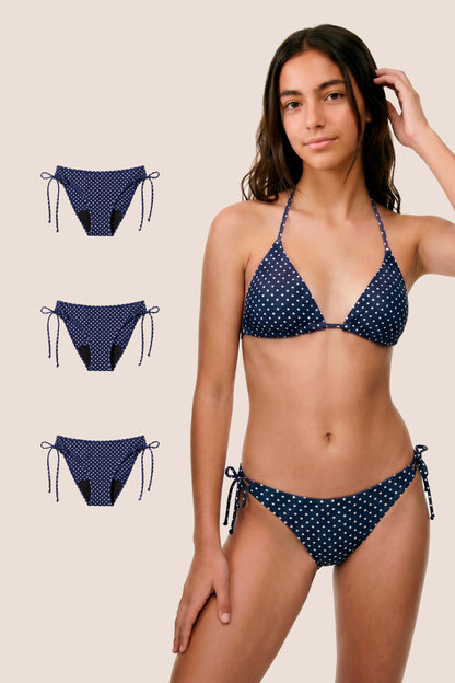 Period Swimwear for Teens Blue Polka Dot Brazilian pack 3 general