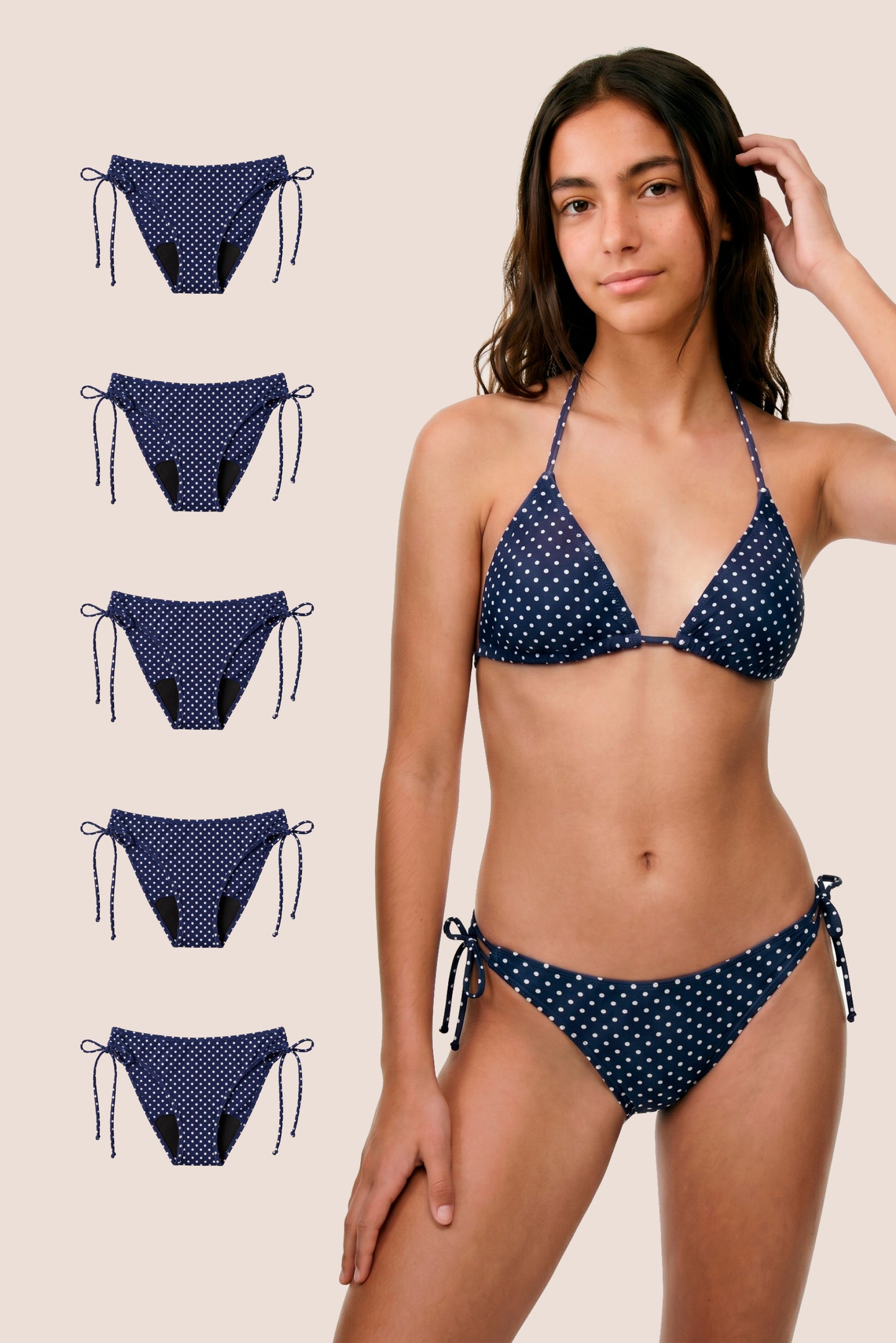 Period Swimwear for Teens Blue Polka Dot Brazilian pack 5 general