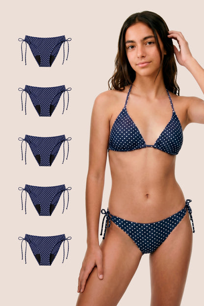 Period Swimwear for Teens Blue Polka Dot Brazilian pack 5 general