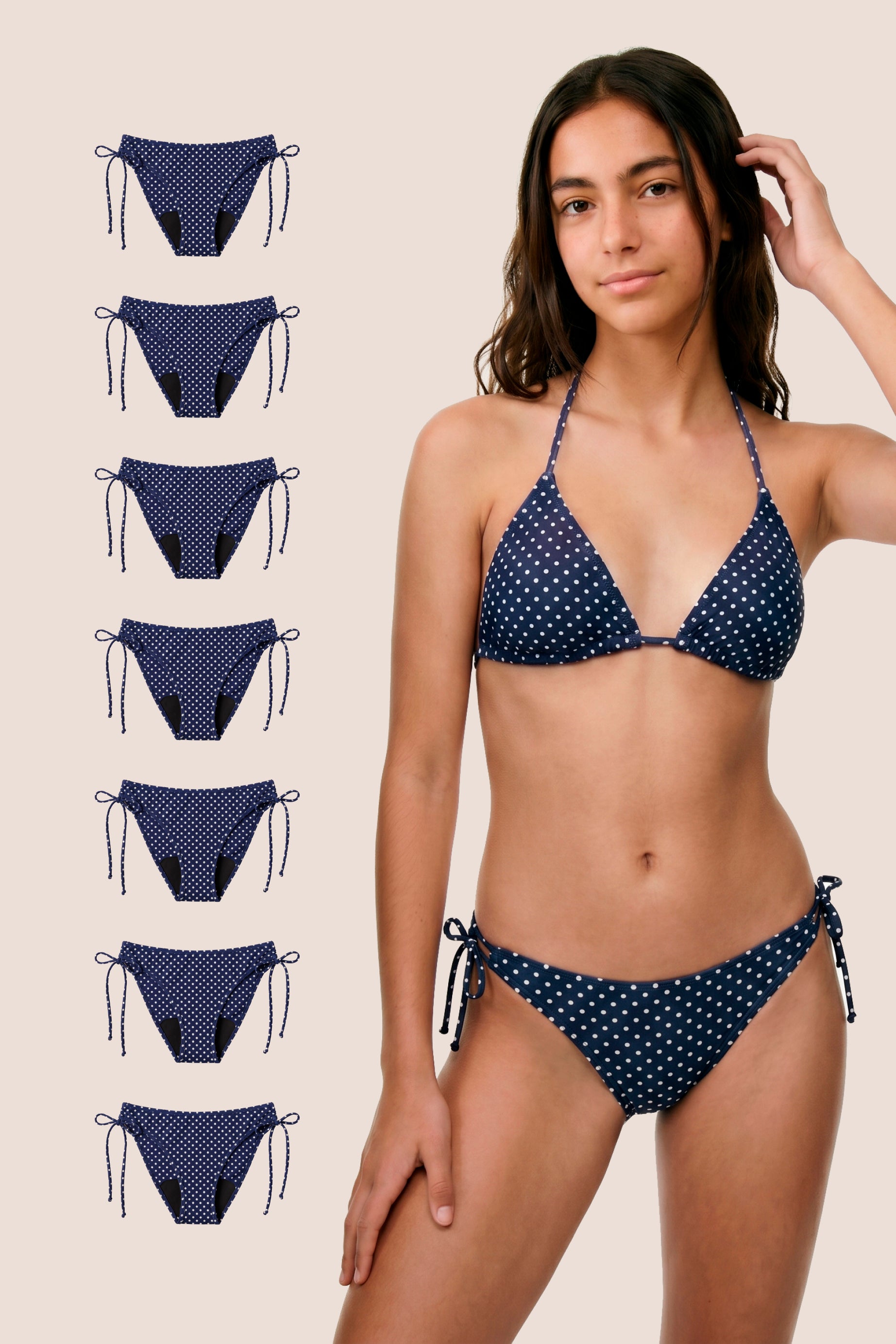 Period Swimwear for Teens Blue Polka Dot Brazilian pack 7 general