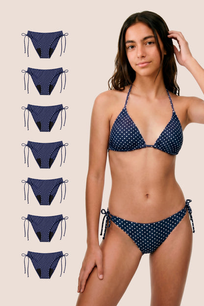 Period Swimwear for Teens Blue Polka Dot Brazilian pack 7 general