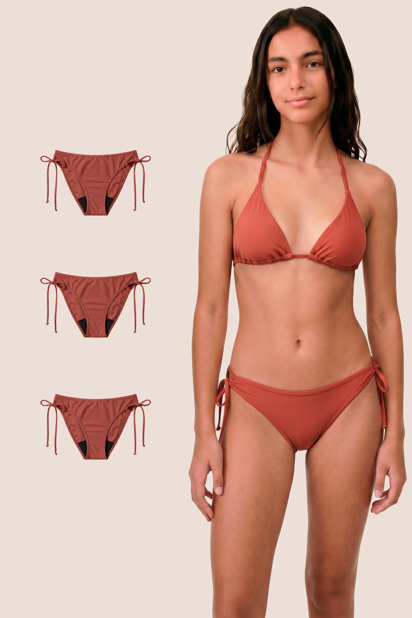 Period Swimwear for Teens Coral Brazilian pack 3 general