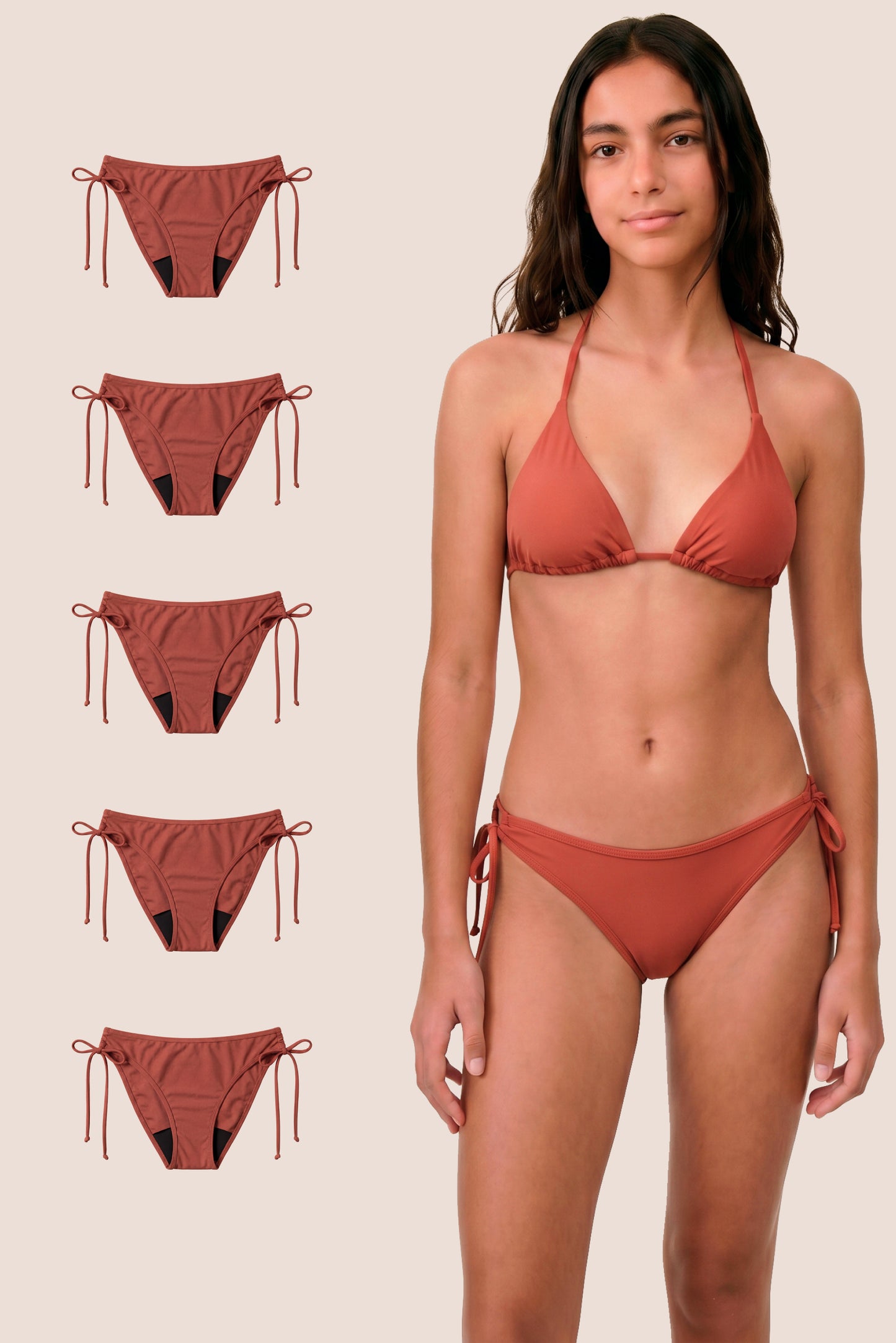 Period Swimwear for Teens Coral Brazilian pack 5 general