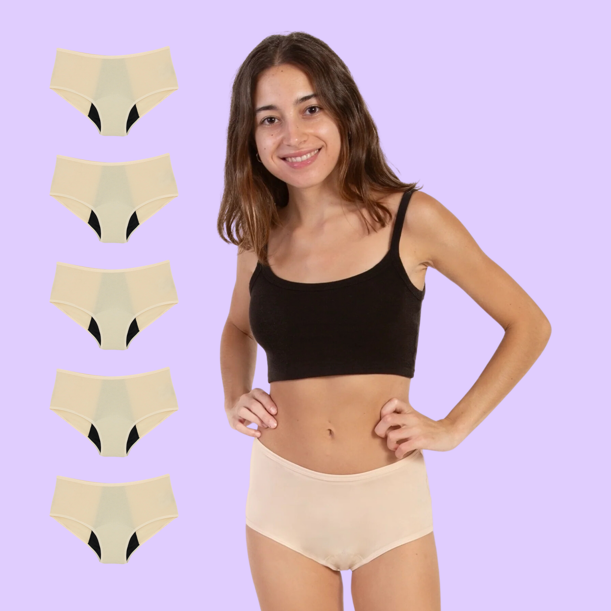 Period underwear for teens high waist beige pack 5