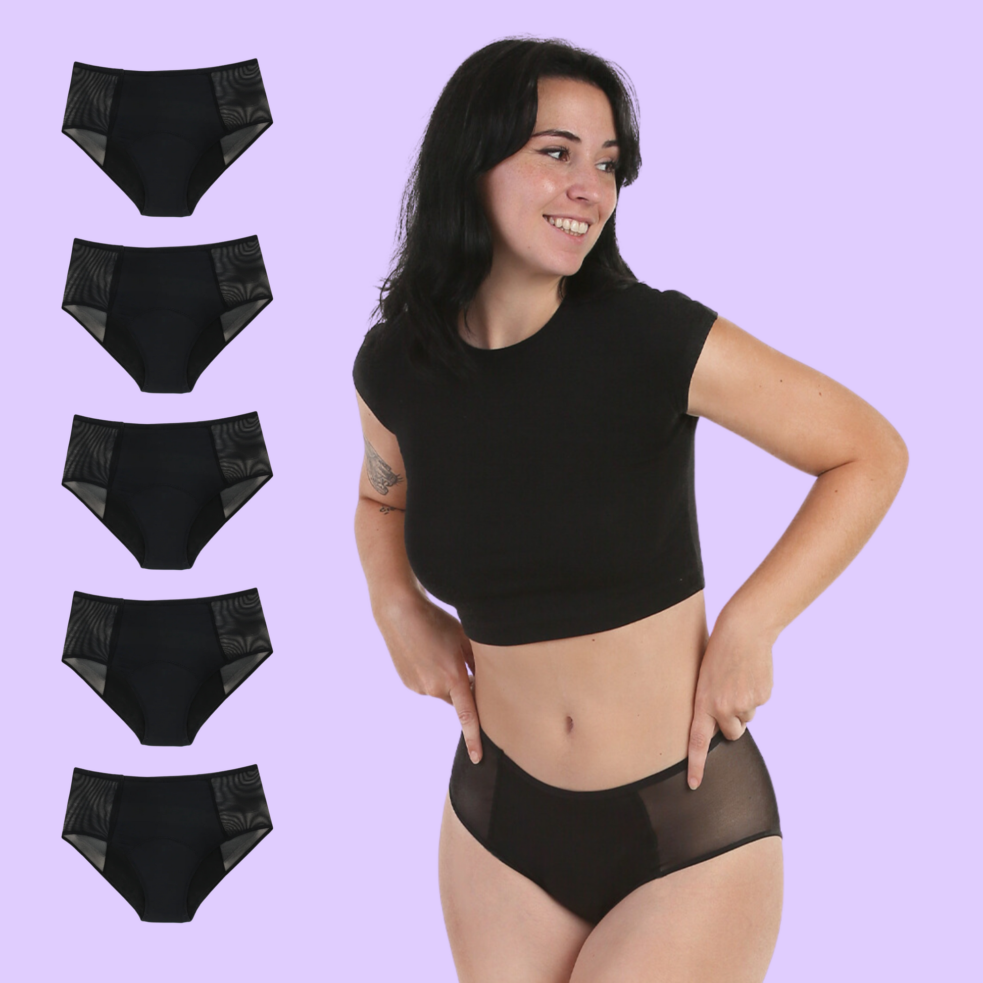 Period panties high waist transparent black pack 5