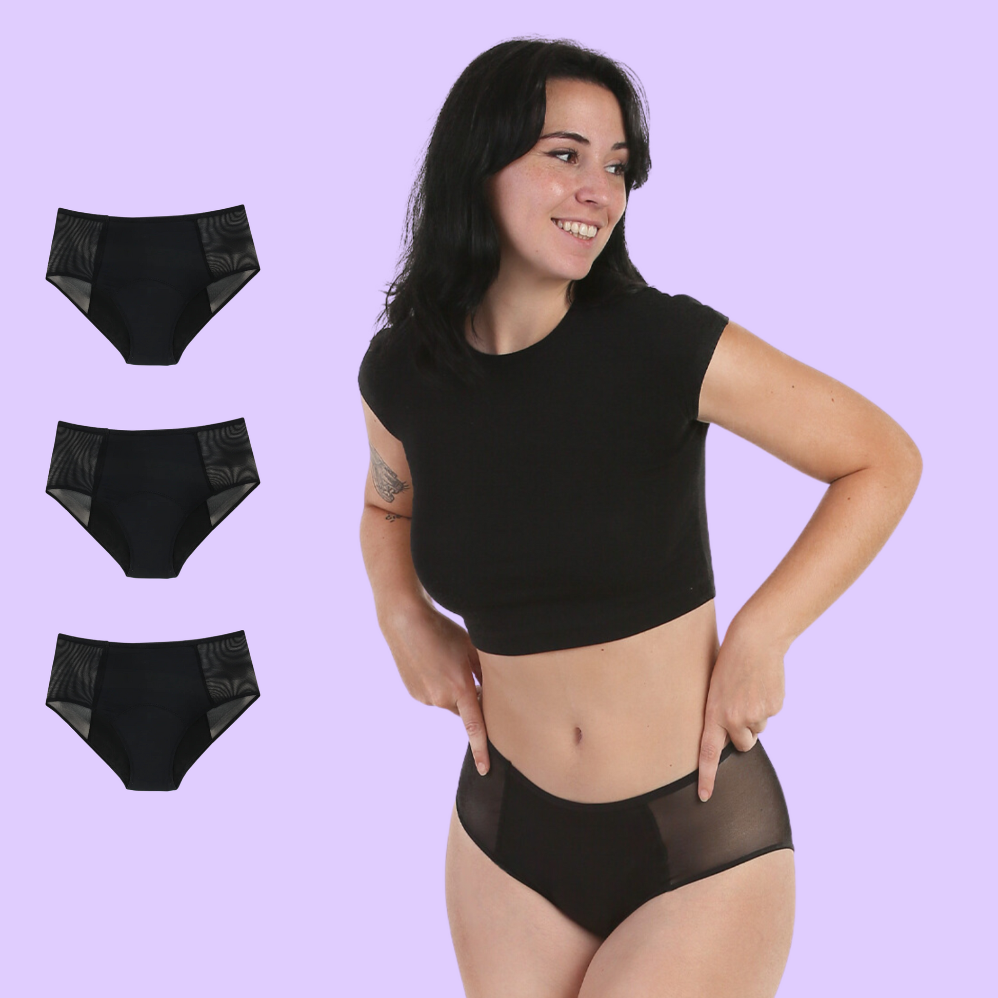 Period panties high waist transparent black pack 3