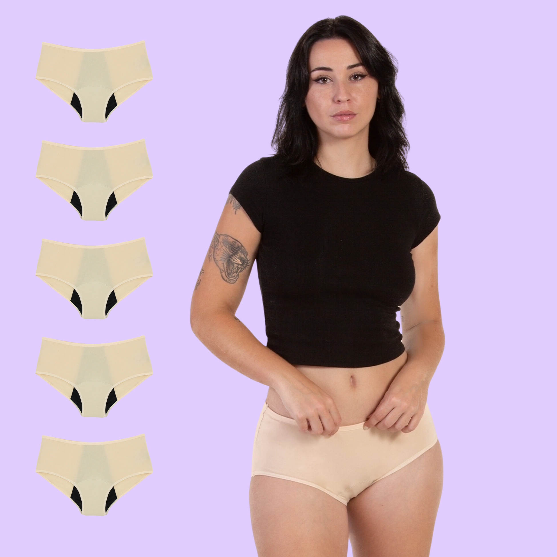 Period Panties High Waist Beige pack 5