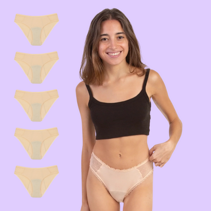 Period underwear for teens transparent hips beige pack 5