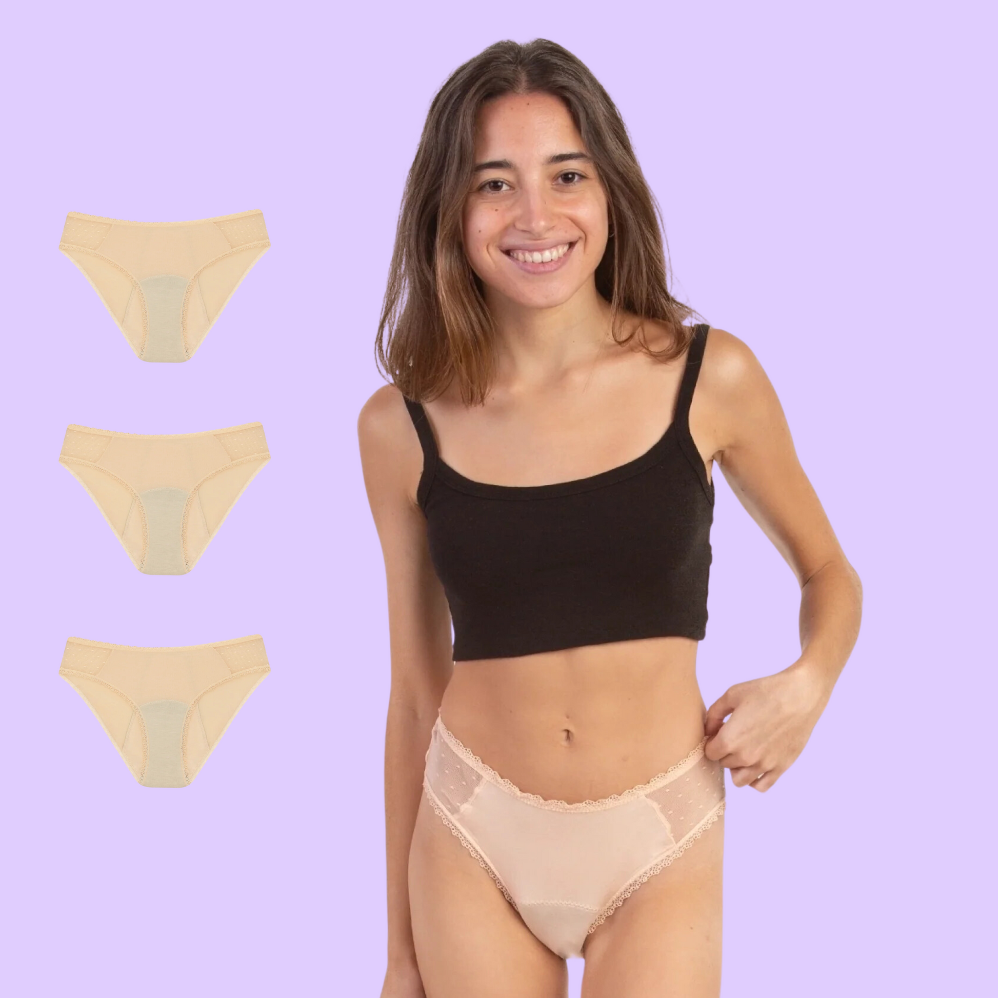 Period underwear for teens transparent hips beige pack 3