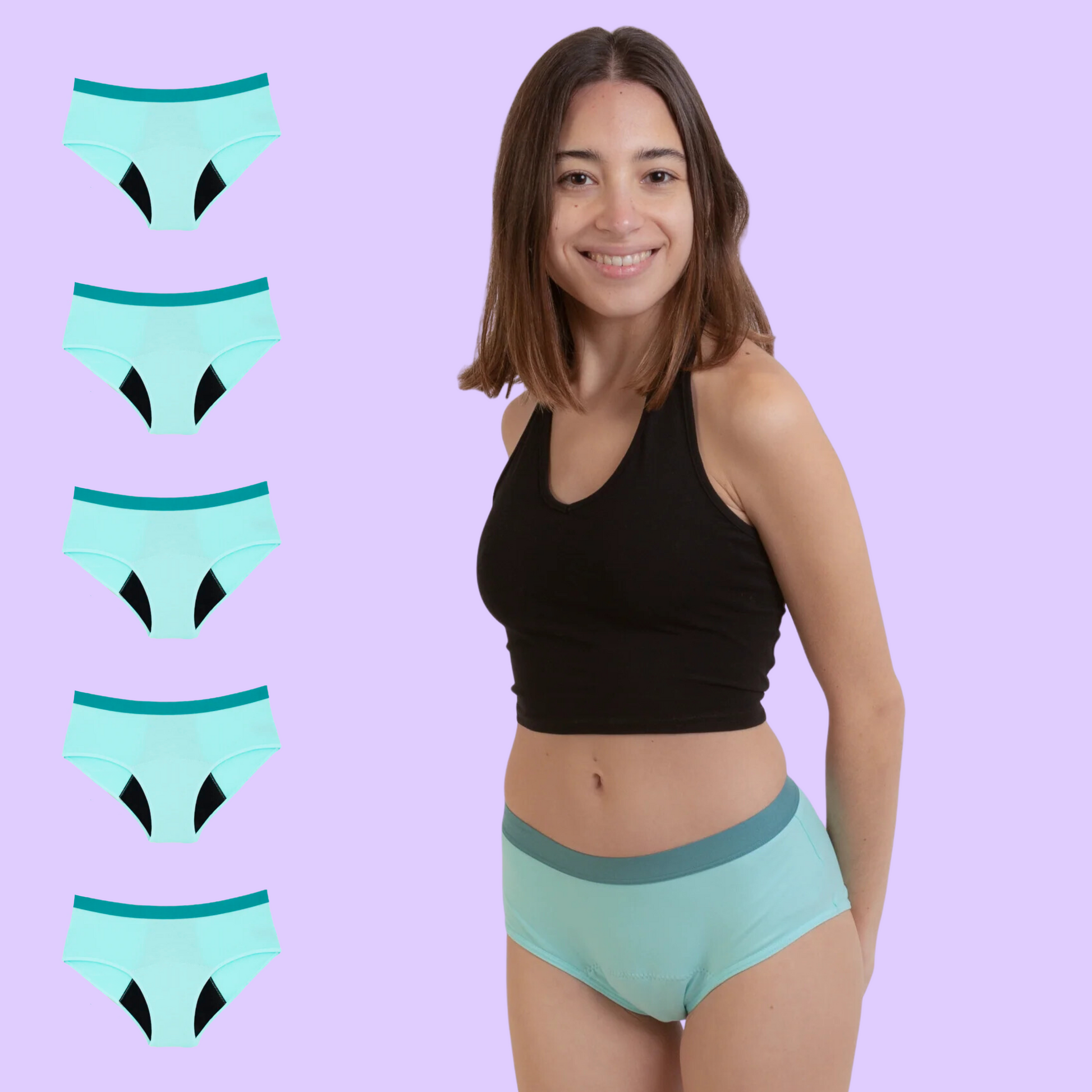 Period underwear for teens turquoise pack 5