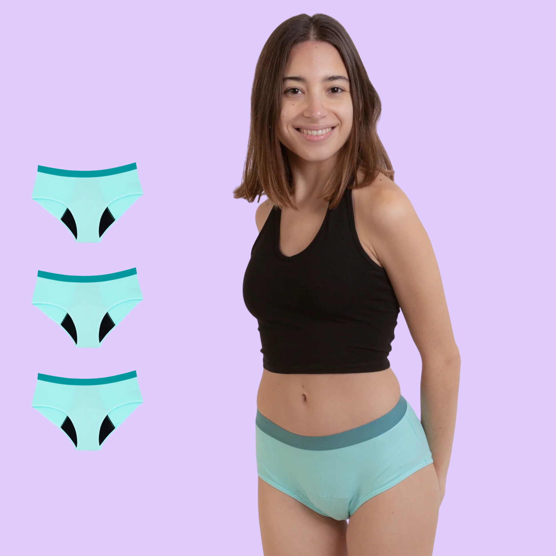 Period underwear for teens turquoise pack 3